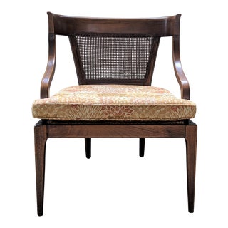 Vintage Walnut Cane Barrel Chair For Sale