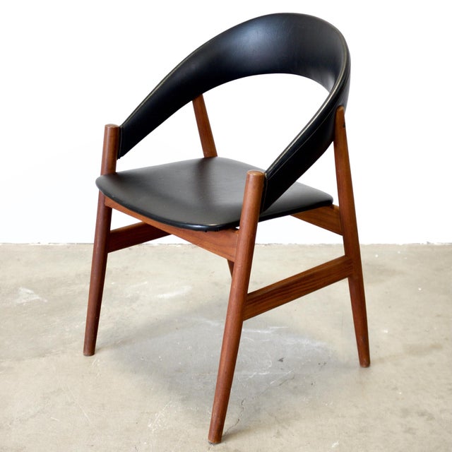 1950s Danish Teak & Faux Leather Armchair For Sale - Image 4 of 4