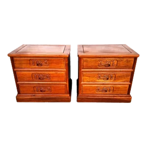 Chinoiserie Asian Rosewood Nightstands Chests Pair