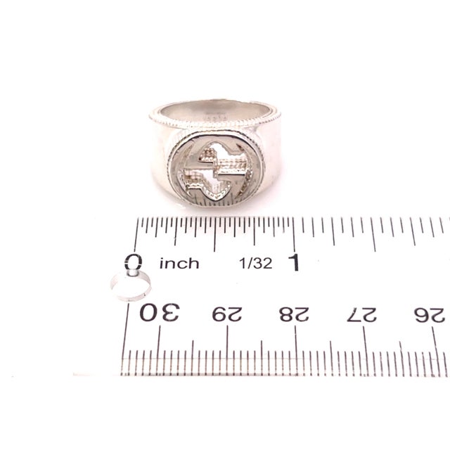 Metal 1990s Gucci Estate Sterling Silver Ring Size 8.5, 15 Mm Height 17.9 Grams For Sale - Image 7 of 7