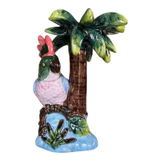 LastChance!Vintage Parrot & Palm Tree Motif Candle Holder For Sale
