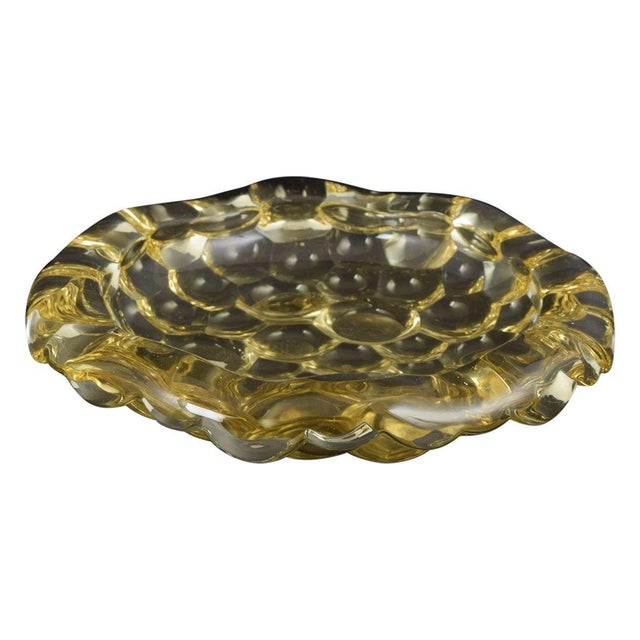 1930s Yellow Pressed-Glass Bowl with Art Deco Ornamentation by Pierre Davesn, 1930s For Sale - Image 5 of 5