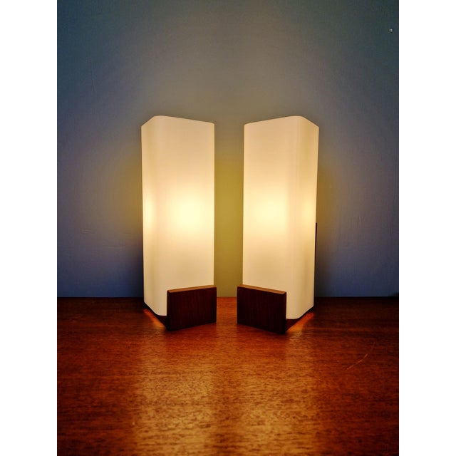 Teak and Satin White Opaline Wall Lights by Louis Kalff for Philips, 1960s, Set of 2 For Sale - Image 9 of 15