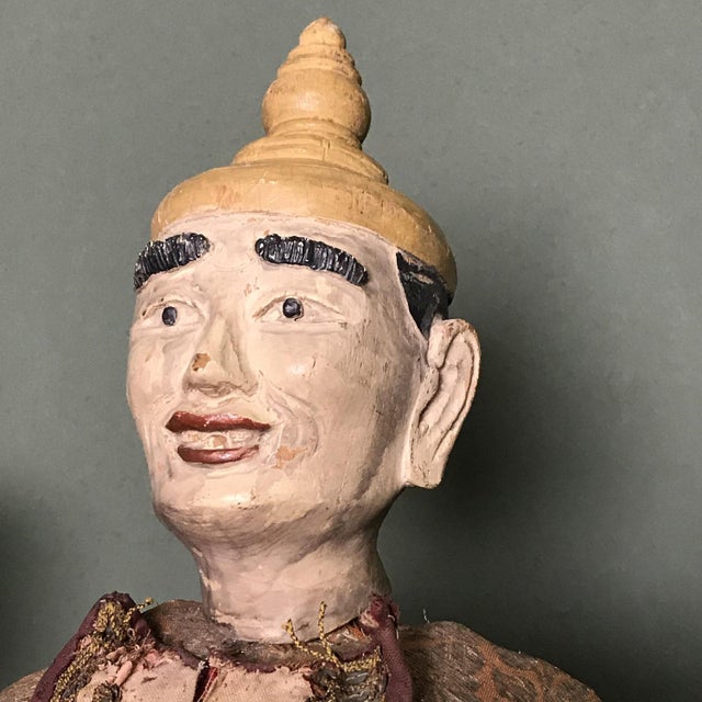 Wood Myanmarese Doll in Brown Robes and Hat For Sale - Image 7 of 8