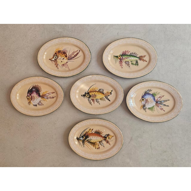 Vintage Italian Hand-Painted Fish Plates by Map Pesaro, 1950s Set of 6 For Sale - Image 11 of 11