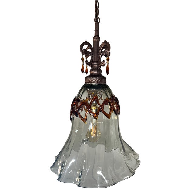 Art Glass Fazzolletto Transparent Amber Lattice Pendant Light For Sale In New York - Image 6 of 17