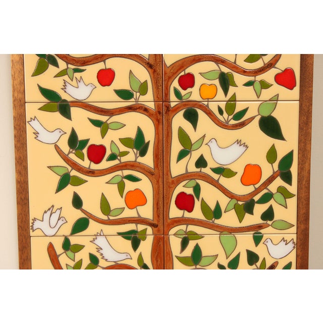Wood Late 20th Century Folk Art Framed Ceramic Tile Mosaic For Sale - Image 7 of 12