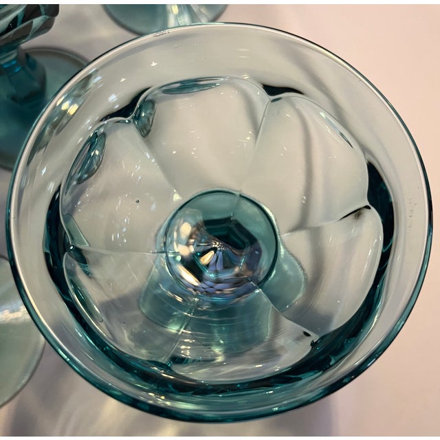 Vintage Mid-Century Teal/Turquoise Champagne or Sherbet Glasses - Set of 9 For Sale - Image 10 of 10