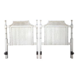 Vintage Mid-Century Chinoiserie Faux Bois and Bamboo Cane Pagoda Twin Headboards - a Pair For Sale