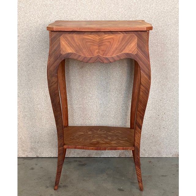 19th Century Style French Louis XV Marquetry Side Table or Nightstands, a Pair For Sale - Image 4 of 10