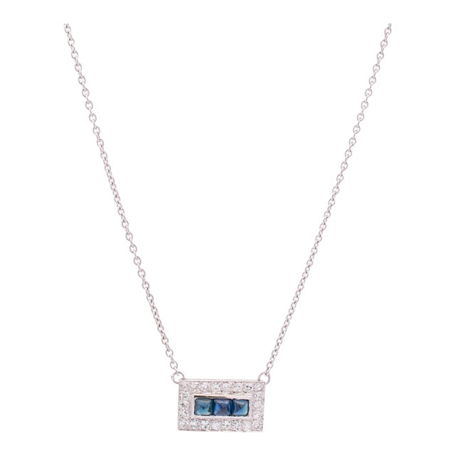 Ladies Antique Art Deco 18k White Gold Sapphire Diamond Cocktail Necklace For Sale