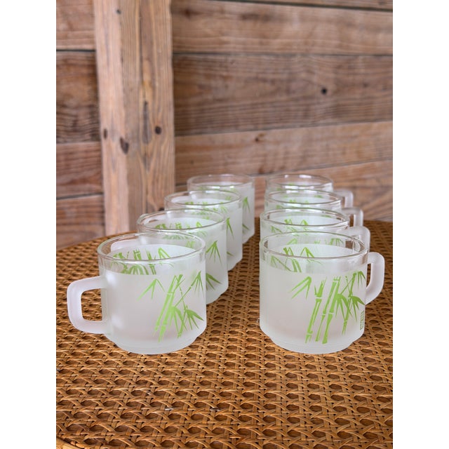 Vintage Sasaki Frosted Bamboo Glass Mugs — Set of 8 For Sale - Image 4 of 11