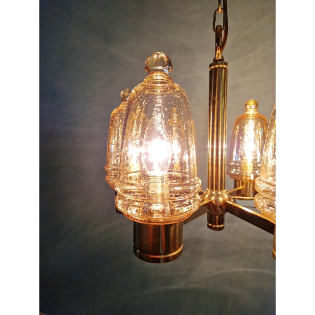 Gold Brass Chandelier with Amber Bubble Glass Globes, 1970s For Sale - Image 8 of 18