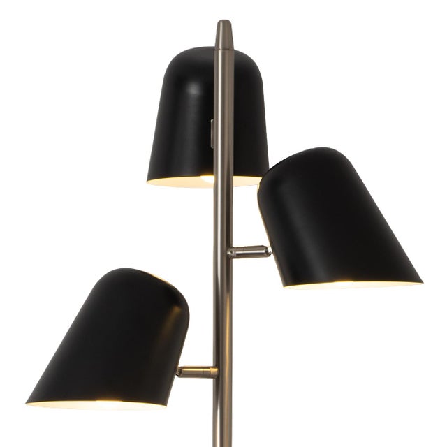 2020s 1960s Nova of California Culver 3-Lighting Brass Floor Lamp - Weathered Brass, Matte Black Shades For Sale - Image 5 of 7