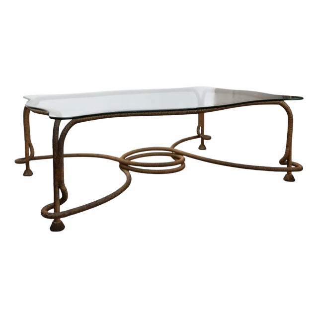 Coffee Table in Gilt Metal and Wavy Glass Top from Emilio Rey, Spain, 1970s For Sale