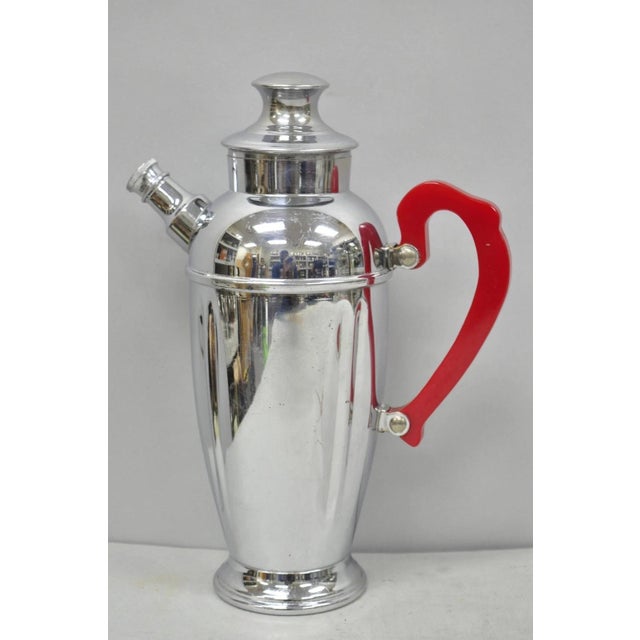 Vintage Art Deco Chrome Cocktail Martini Shaker Red Bakelite Handle by Chromium For Sale - Image 16 of 16
