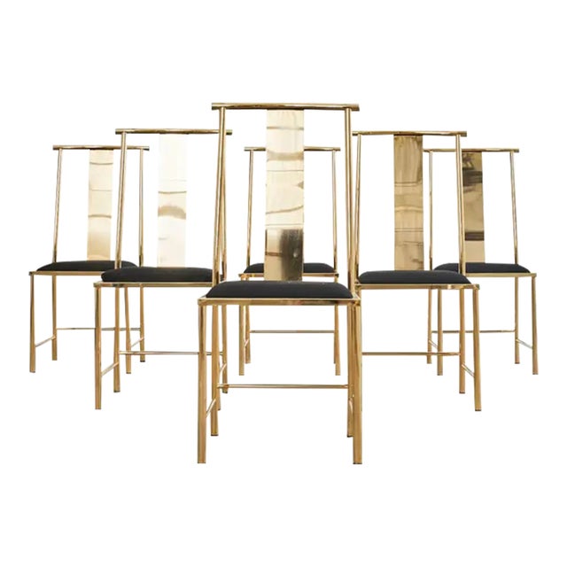 Set of Six Gilded Steel Chinese Officials Hat Dining Chairs For Sale