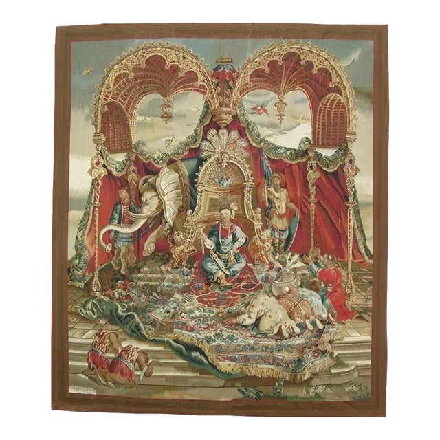 Vintage Woven Throne Scene Tapestry For Sale
