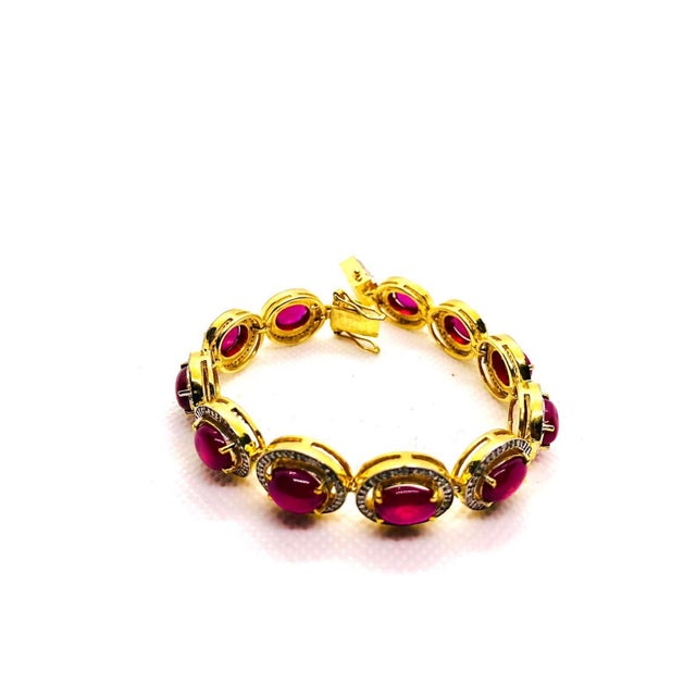 Gemstone Bochic “Capri” Vintage Natural Ruby & Diamond Bracelet Set In 18K & Silver For Sale - Image 7 of 12