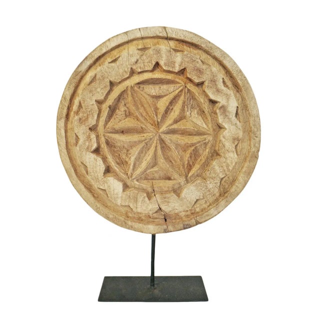 Wood Vintage Wood Medallion on Stand For Sale - Image 7 of 7