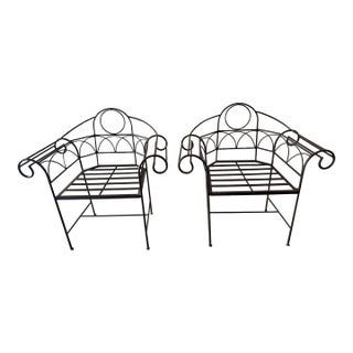 Mid 20th Century Wrought Iron Scroll Garden Armchairs - A Pair For Sale