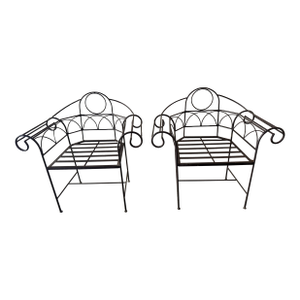 Mid 20th Century Wrought Iron Scroll Garden Armchairs - A Pair