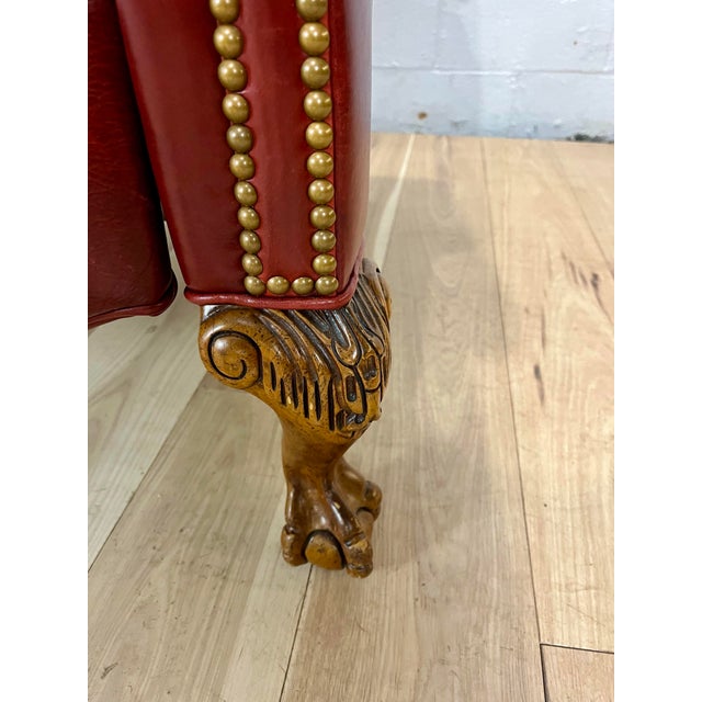 Napoleon III Style Leather Wingback Recliner Library Armchair For Sale - Image 9 of 12