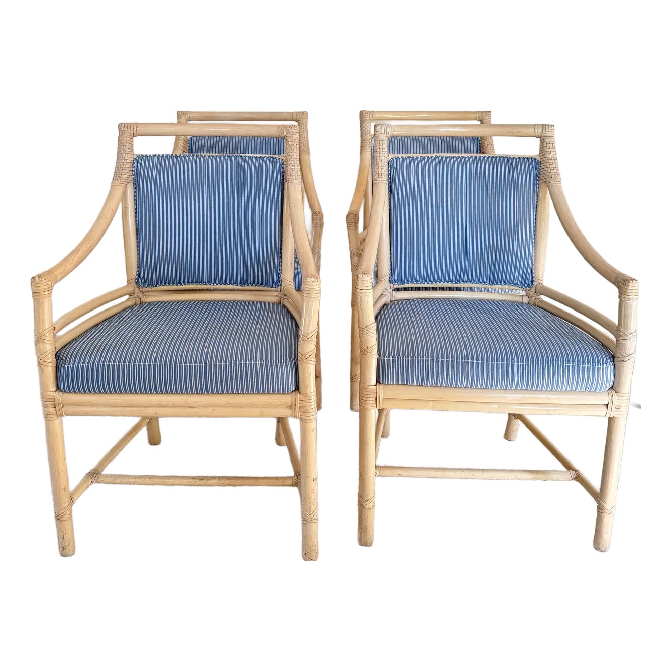 Vintage McGuire Coastal Rattan Target Back Dining Chairs, Newly