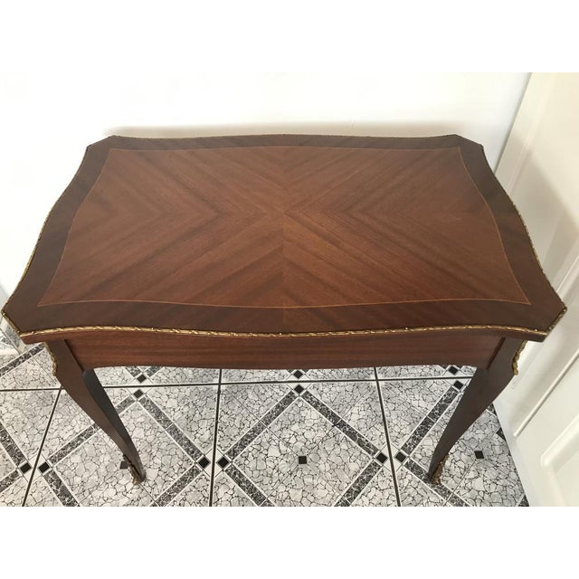 Walnut Table with Brass Appliqués, 1970s, 1960s For Sale - Image 17 of 18