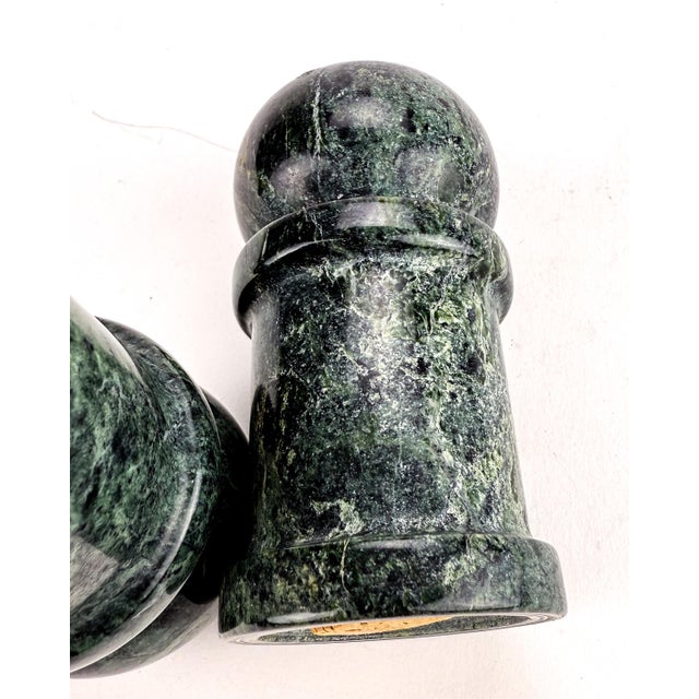 Beautiful deep green marble or granite set of shakers. Sure to make your table stand out. We love the heavy weight of...