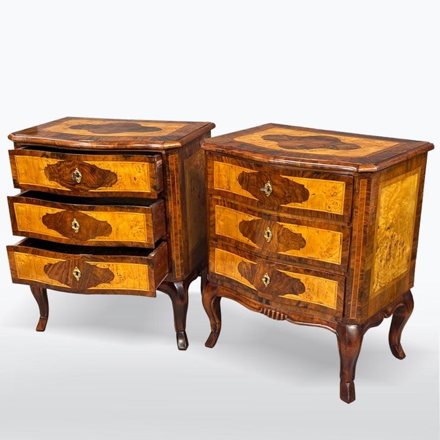 Antique Neo-Baroque Bedside Tables with Inlays, 1910s, Set of 2 For Sale - Image 4 of 9