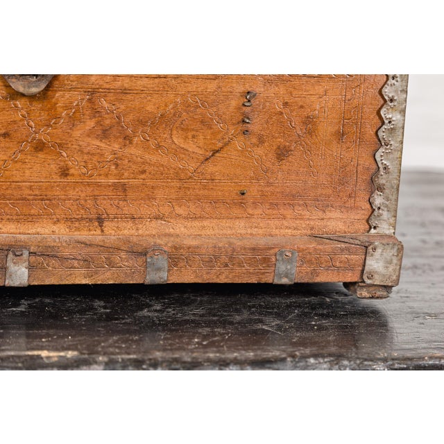 Antique Document Wooden Box with Incised Diamond Motifs and Wave Patterns For Sale - Image 4 of 12