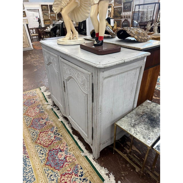 19thC French Provincial Painted Buffet With Scalloped Apron and Blue Interior For Sale - Image 4 of 4