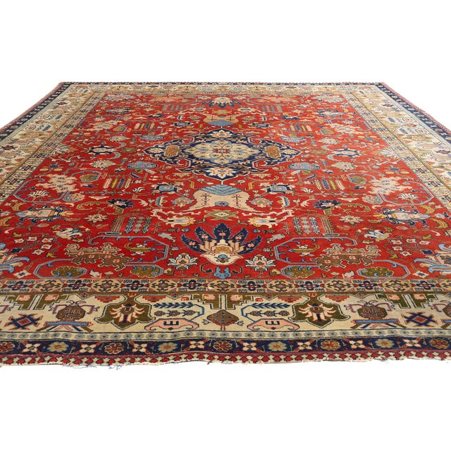 Mid-Century Modern Antique Red Persian Tabriz Rug - 09'03 X 13'01 For Sale - Image 3 of 9