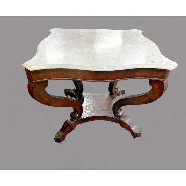 Antique Empire Marble Top Center Table Mahogany Parlor Console Sofa Table For Sale - Image 9 of 11