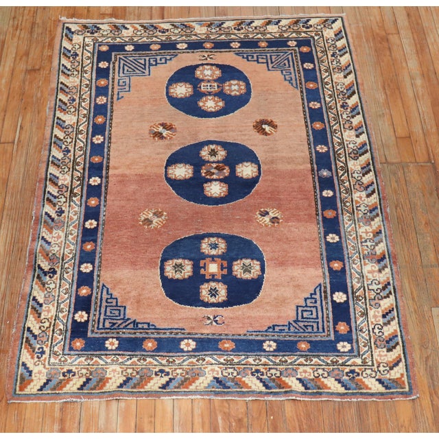 Chinese Rare Matching Pair of Antique Khotan Carpets - 4'1" x 5'11" For Sale - Image 3 of 6