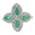 925 Sterling Silver Floral Clover Cocktail Emerald & Diamond Ring, Size 6.5 For Sale