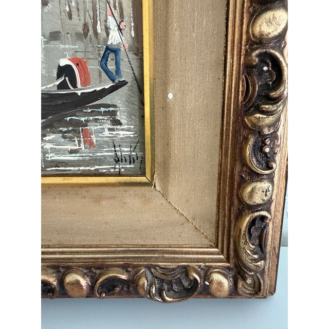 Gray Mid 20th Century Antonio De Vity (1901-1993) Italian Oil Painting Venice Canal Gondola Cityscape For Sale - Image 8 of 8