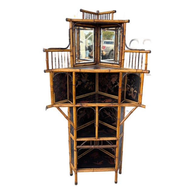 19th Century English Bamboo Corner Cabinet / Etagere For Sale