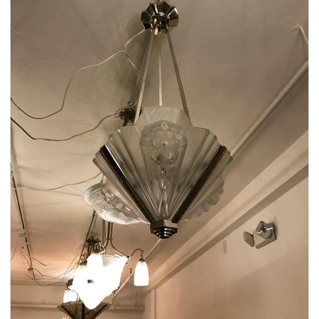 Art Deco 1920s French Art Deco Pendant Chandelier Signed by Atelier Petitot For Sale - Image 3 of 8