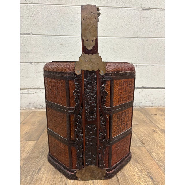 Wood Vintage Chinese Tiered Wicker Wedding Basket Betrothal Basket For Sale - Image 7 of 13