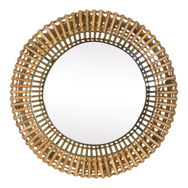 Vintage Round Rattan Mirror by Matt Carr for Umbra For Sale