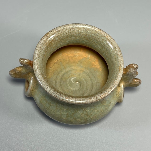 Chinese Vintage‑Style Chinese Longquan Celadon Censer With Dragon‑Shaped Handles For Sale - Image 3 of 7
