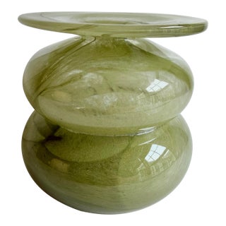 Vintage Handblown Chartreuse Art Glass Vase For Sale
