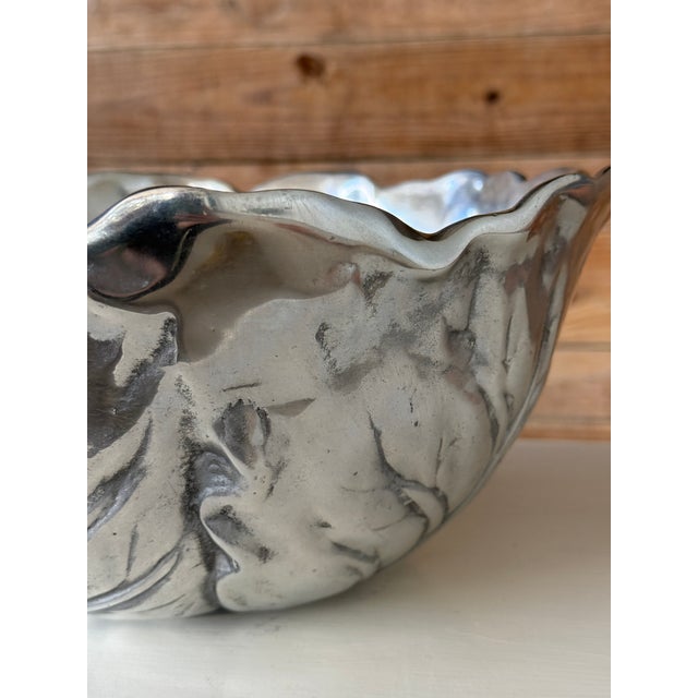 Vintage Cabbage-Form Cast Metal Decorative Bowl With Pewter-Tone Finish For Sale - Image 9 of 11