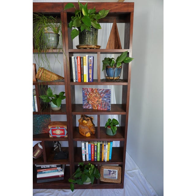 Wood Handcrafted Solid Wood Bookcase Set | Custom Library Wall | Hickory Stain Bookshelf, 2 Pieces For Sale - Image 7 of 17