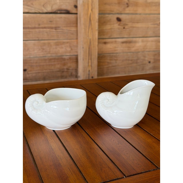 Hutscheneruther Vintage Hutschenreuther Porcelain Nautilus Shell Sugar Bowl and Creamer Set For Sale - Image 4 of 11