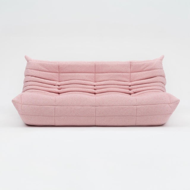 Modern Authentic Ligne Roset Togo 3-Seater in Soft Flamingo Bouclé - Restored & Sourced in Europe For Sale - Image 3 of 18