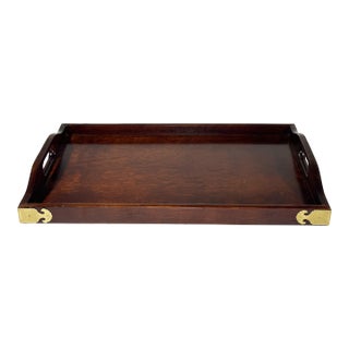 Vintage Bombay Company Asian Style Serving Tray With Brass Corners For Sale