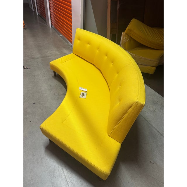 Yellow Pair of Jonathan Adler Curved Arc Banquette Sectional — Custom Yellow Upholstery — Mid-Century Revival For Sale - Image 8 of 16